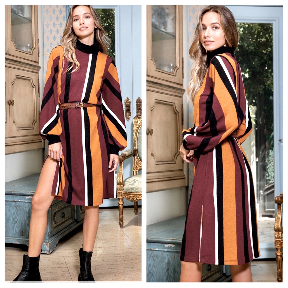 #07 Absolutely Fabulous Vertical Striped Turtle Neck Midi Dress - Picture 6 of 6